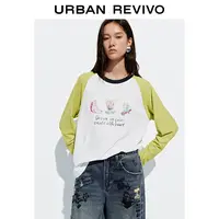 UR2025秋季新款女装撞色插肩袖趣味印花长袖T恤UYV450261