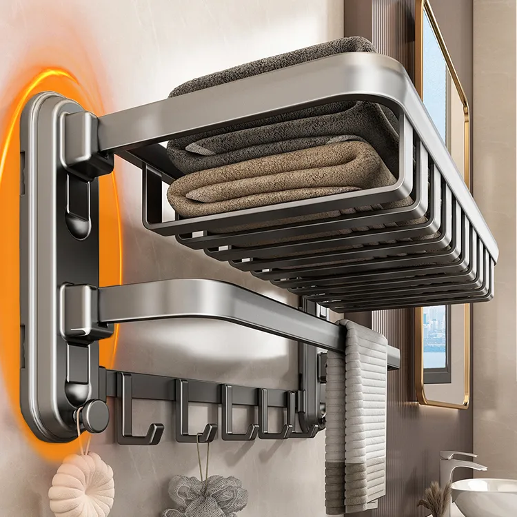 枪灰吸盘免打孔毛巾架卫生间太空铝毛巾杆厕所置物架壁挂浴室卫浴