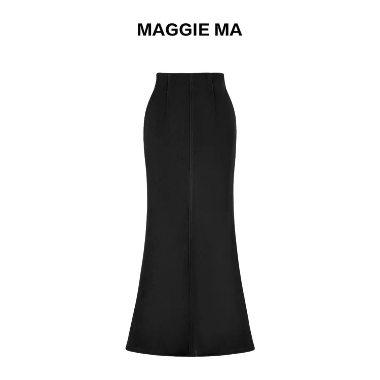 MAGGIE MA马婧设计师款黑色高腰优雅包臀半身裙725B