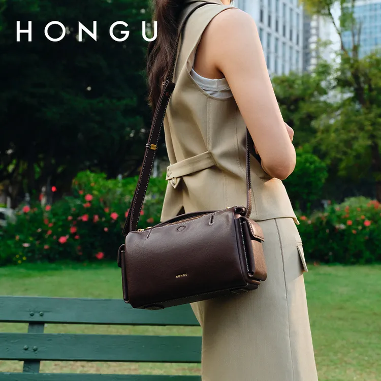 HONGU/红谷女包2025新款质感真皮手提包通勤上班牛皮单肩包女士包