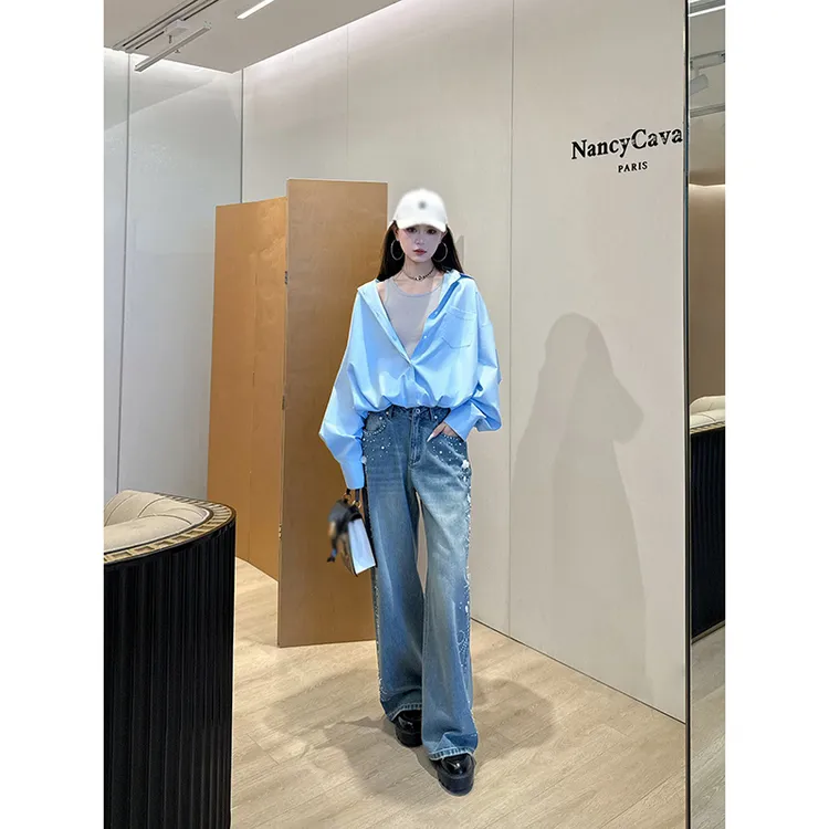 NancyCavally专柜款顺滑优质棉/天丝 松弛氛围感假两件花苞衬衫