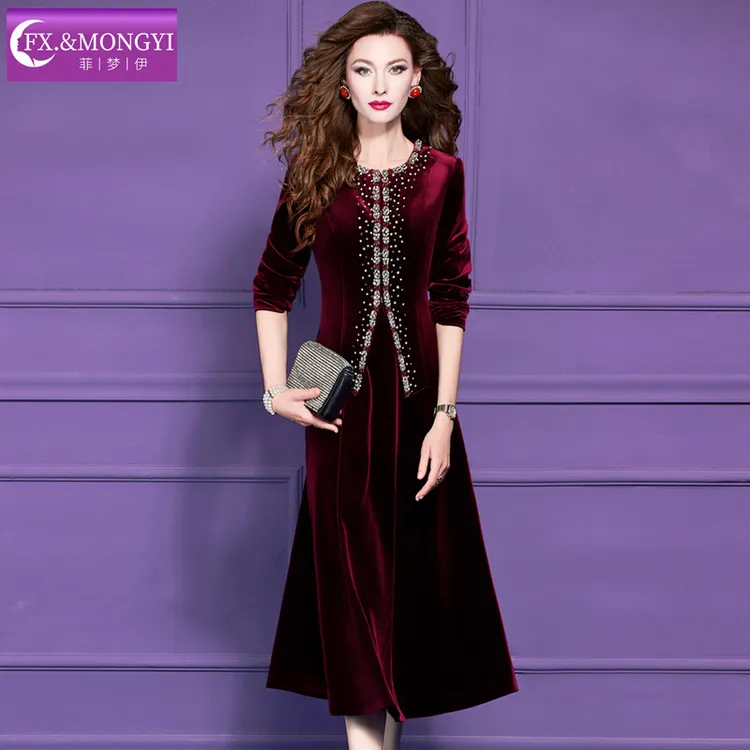 菲梦伊钉珠红色金丝绒时尚套装女冬季气质修身外套半身裙子68932