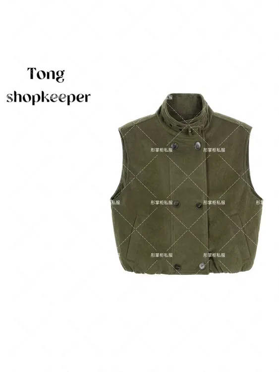 QJ/彤掌柜1682661 秋款2025高定立领绒面设计师纽扣气质羽绒马甲