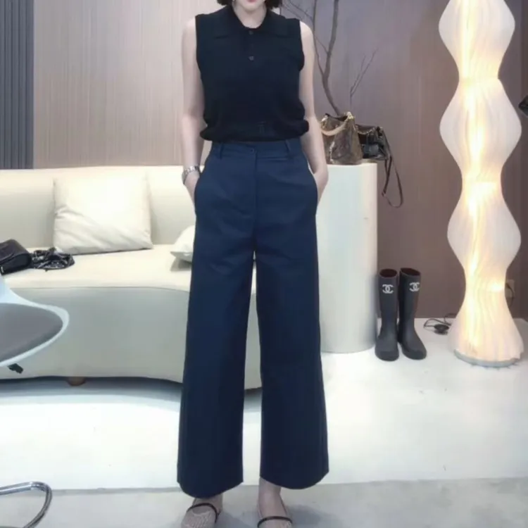 卡其色九分高腰直筒阔腿裤女2025夏季新款百搭宽松显瘦休闲裤