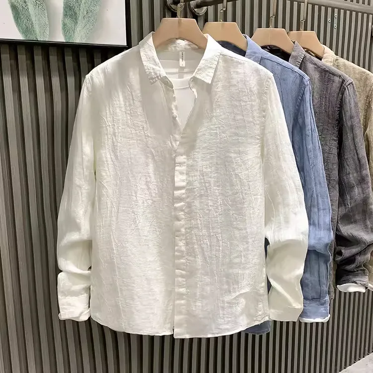 劲莱欧洲站潮流春夏男衬衫常规款百搭暗扣简约上衣宽松型长袖