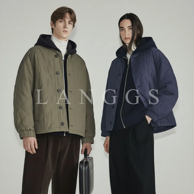 LANGGS&浪叔 25冬连帽外套拼夹克外套真两件套绵羊毛棉衣-FW5477