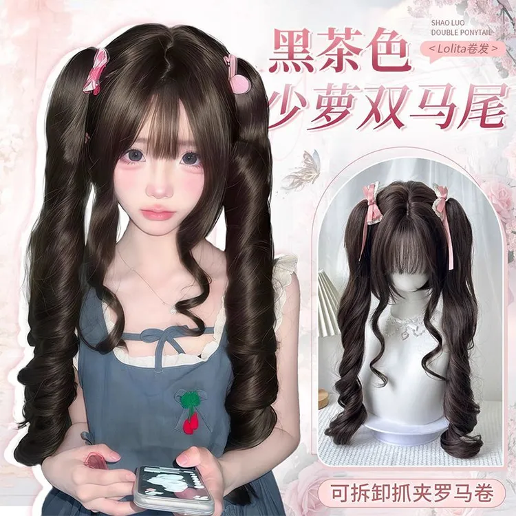 假发女长发少萝Lolita可拆卸抓夹doll感双马尾罗马长卷卷发全头套