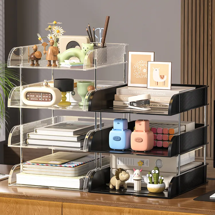 书桌置物架学生书本分类透明整理盒办公桌面多层文件资料收纳神器