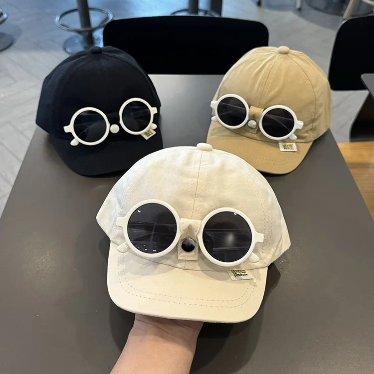 可拆墨镜儿童春秋夏季薄鸭舌帽宝宝短檐出游遮阳防晒男女童棒球帽