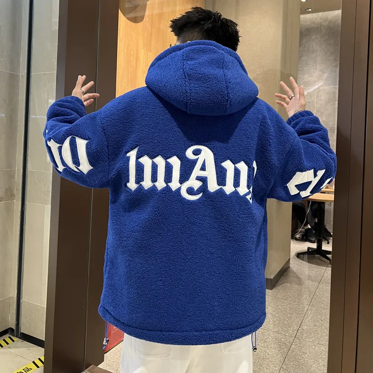 青少年男生冬季加绒连帽两面绒颗粒绒加厚夹克外套潮流休闲帅气