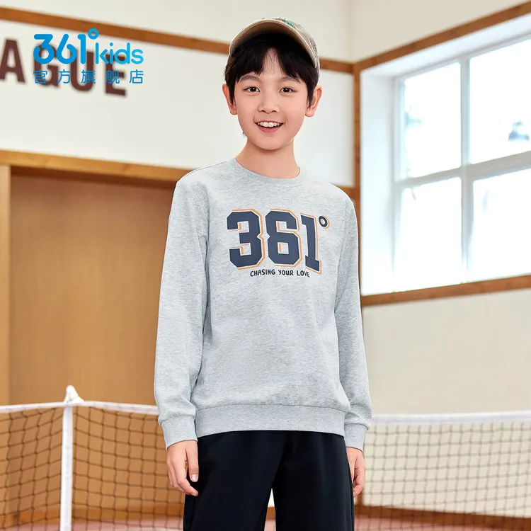 【大logo】361°kids儿童卫衣2025年秋季休闲运动套头圆领卫衣