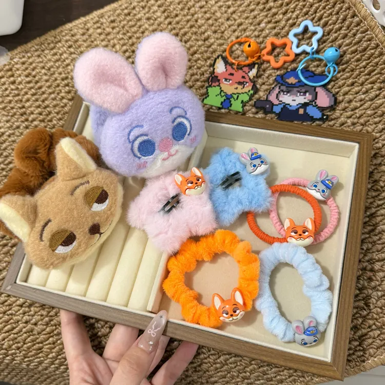 卡通疯狂动物城朱迪尼克毛绒发圈头绳皮筋束发带发饰品可爱发绳