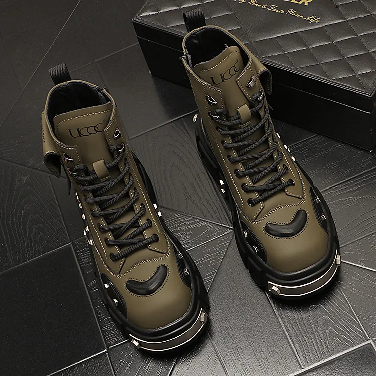 GIEVSZHE纪诗哲男鞋增高百搭马丁靴男款欧洲站时尚潮流高帮时装靴