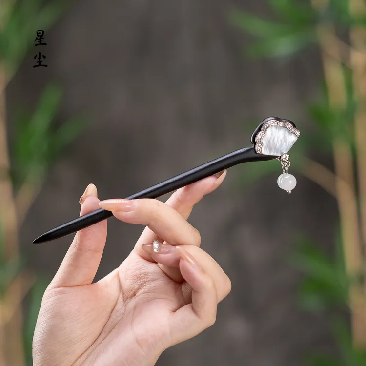 深海白蝶贝发簪【月华】正宗黑檀木簪子盘发簪子百搭手工发簪饰品