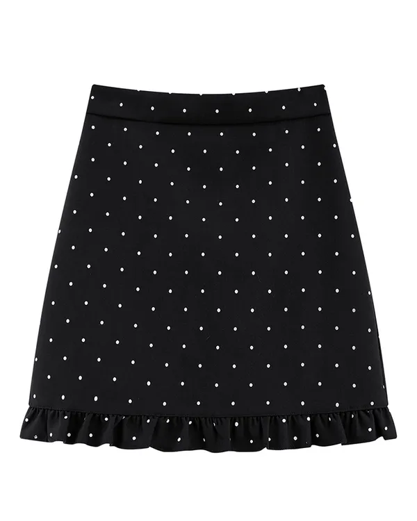 【防走光裤衬】简约波点木耳边半身裙时尚百搭A字显瘦6205