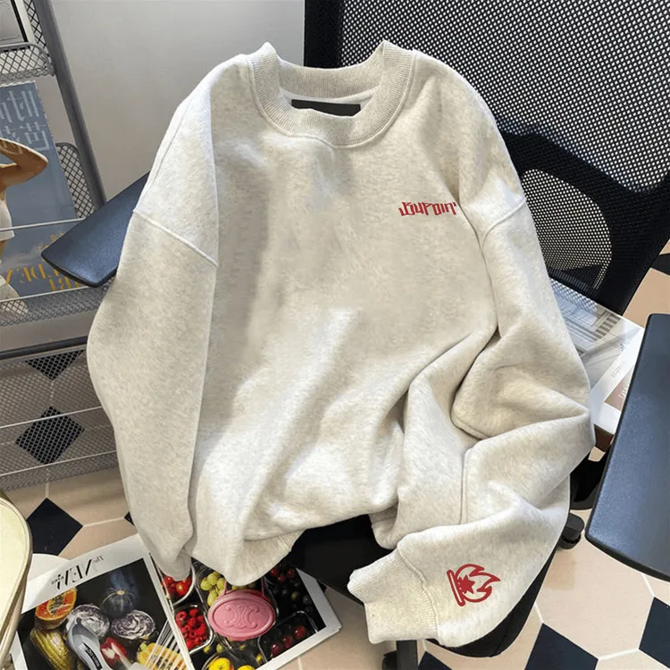 美式风纯棉情侣圆领小火苗印花卫衣春秋款男女款爆款2025新款长袖