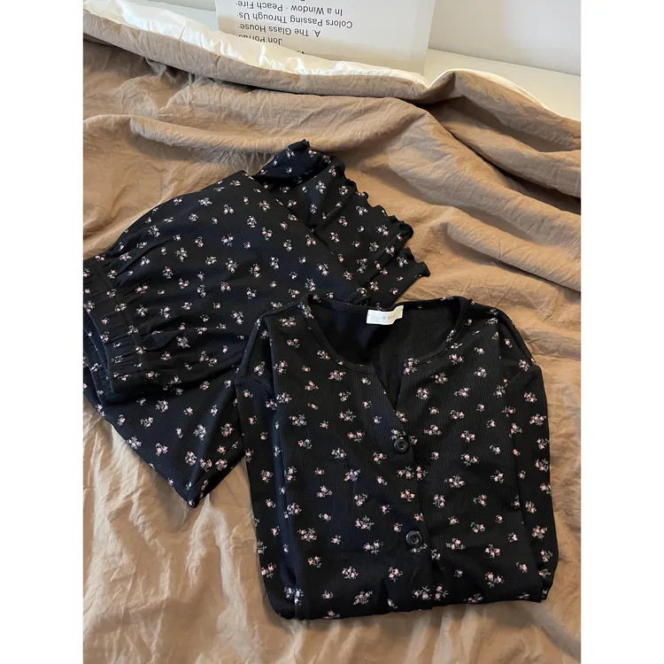 韩系小碎花设计感长袖上衣女款秋季舒适睡衣套装家居服休闲可外穿