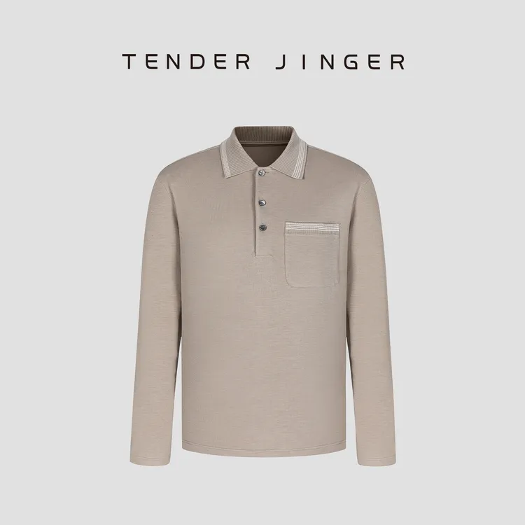 Tender Jinger｜男士秋季珠地肌理羊毛混纺长袖POLO衫1592