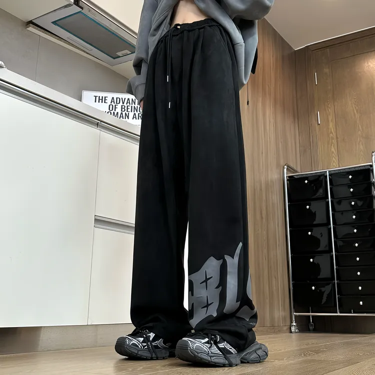顶瓜瓜300斤大码美式高街潮牌长裤男女秋冬宽松显瘦百搭直筒卫裤