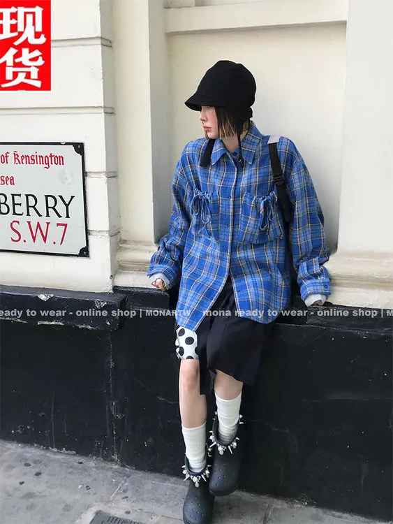 MONA 慵懒风宽松休闲 潮流时尚长袖格子衬衫女外穿小个子2025新款