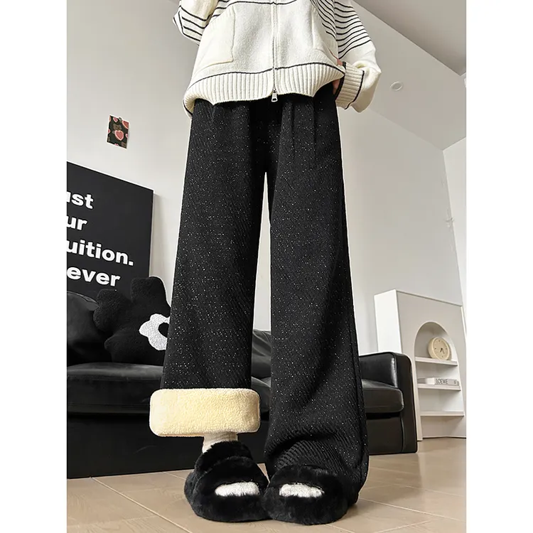 阔腿裤女秋冬季加绒2025新款高腰直筒宽松休闲小香风加厚斜纹裤子