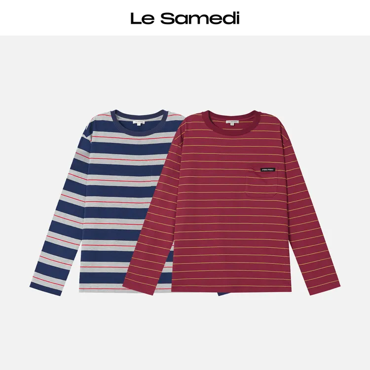 Le Samedi【领航线潮】休闲精英美学 复古泽西风撞色条纹长袖T