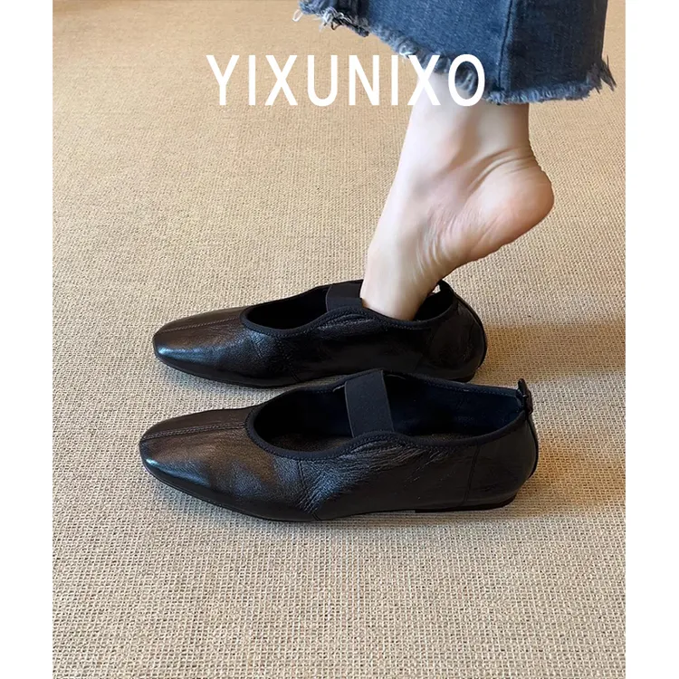 超软小羊皮~法式黑色通勤单鞋女圆头弹力带百搭舒适软底玛丽珍鞋