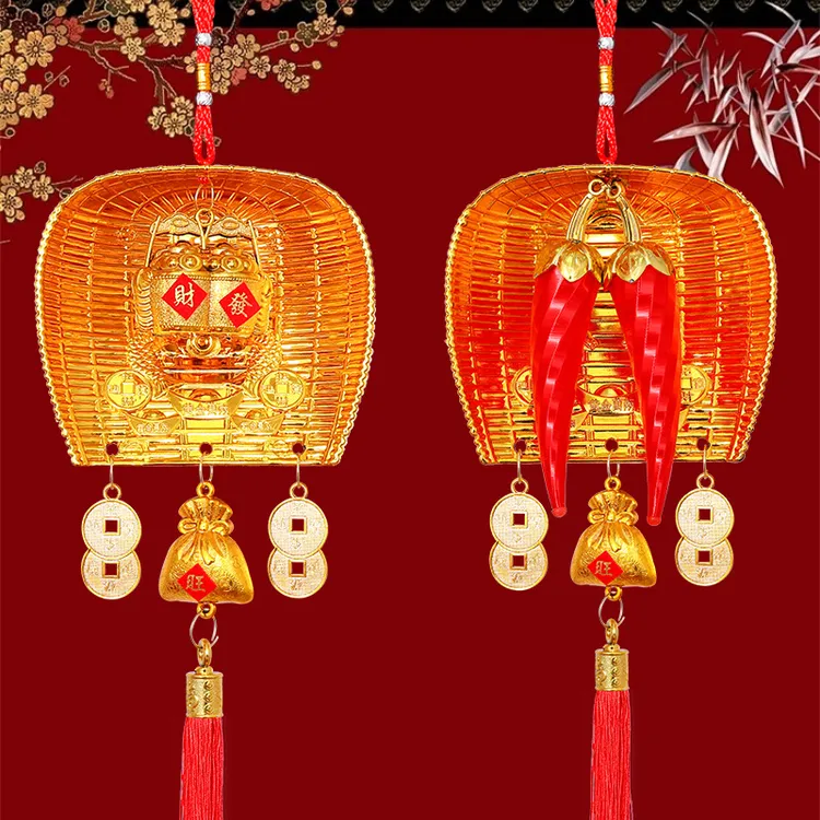 2025蛇年春节新年挂件室内客厅金畚斗装饰喜庆过年新款金簸箕挂饰