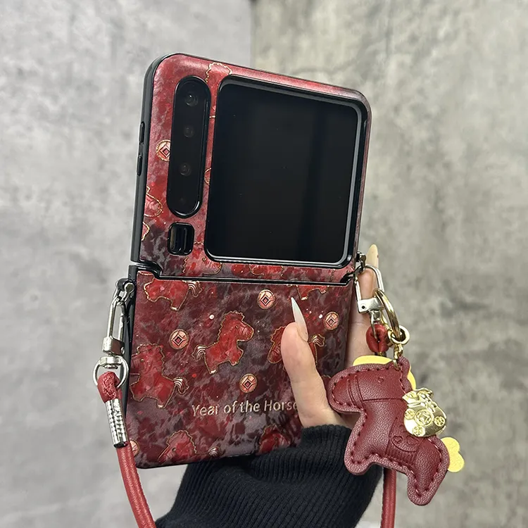 新年红色烫金小马适用华为purax手机壳磁吸mixflip2斜挎pocket2女