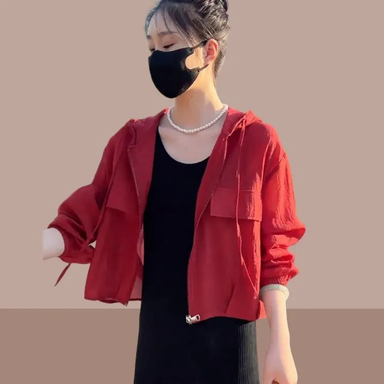 高级感连帽防晒衣女薄纱2025新款夏季宽松小个子透气防晒衫短外套