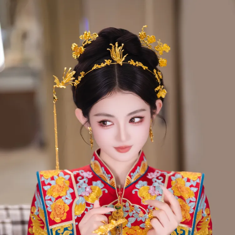 合金婚庆饰品 新娘发饰金色凤凰高级感龙凤褂秀禾盘发头饰MT2596