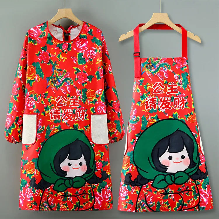 东北大花防脏围裙家用特色风格大花布喜庆防水耐脏清洁家务围裙