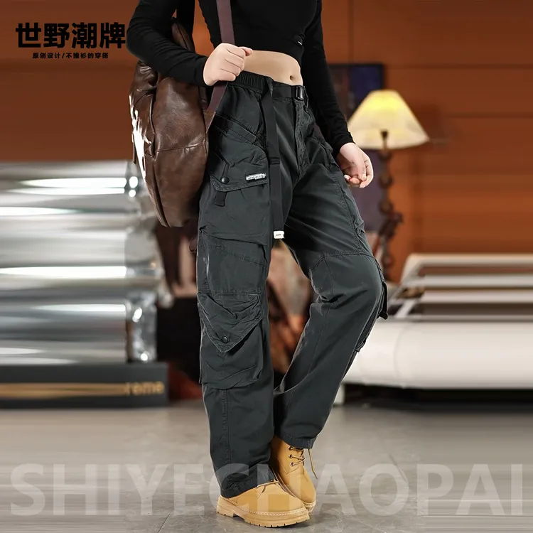 工装裤多口袋长裤男女中高腰水洗休闲裤户外常规款秋季直筒裤