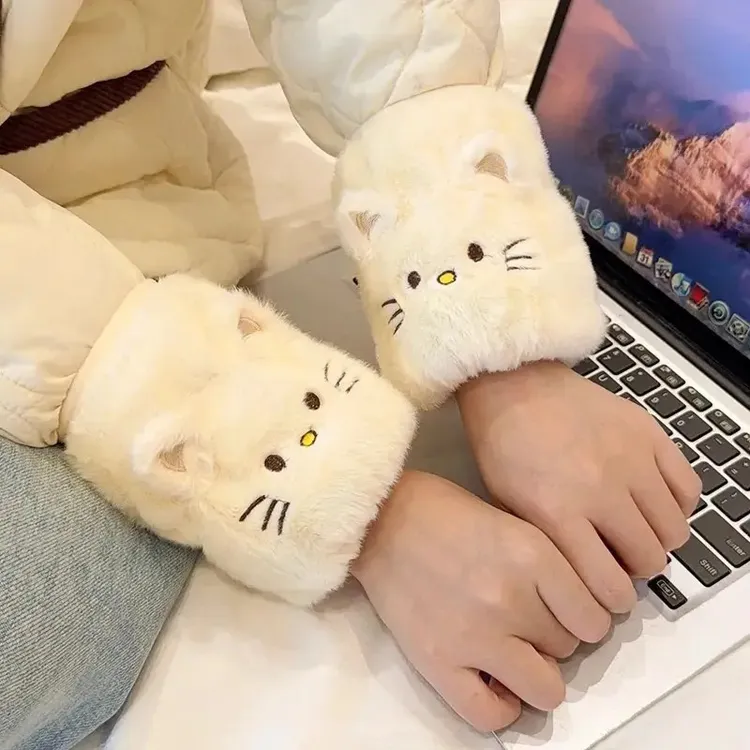 秋冬毛绒猫咪防污袖套女2025新款防脏护袖工作学习学生保暖套袖头