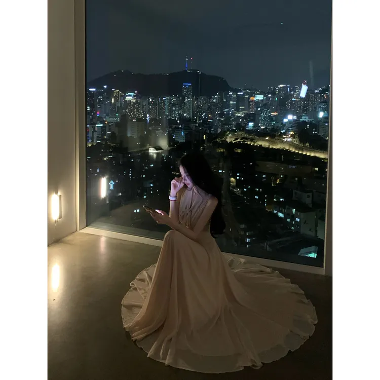 【雅乔定制】温柔月光 领口绑带收腰显瘦雪纺连衣裙DYTH-25053812