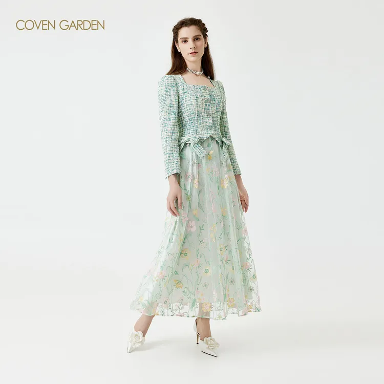 哥文花园短外套拼接网纱连衣裙CSA1084070