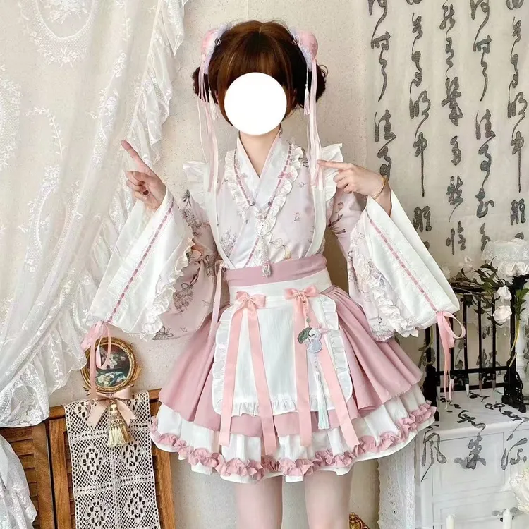 中国风汉服夏洛丽塔套装中华风交领裙女仆纯欲cos服汉元素短裙女