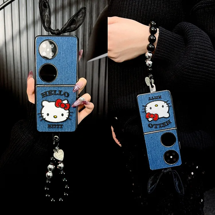 适用华为pocket2手机壳新款p50pocket套pockets牛仔kt猫蝴蝶结女p