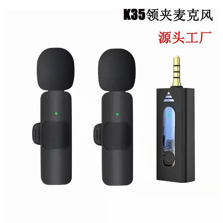 K35三合一3.5接口一拖二无线领夹麦克风户跨境电商直播摄像录音麦