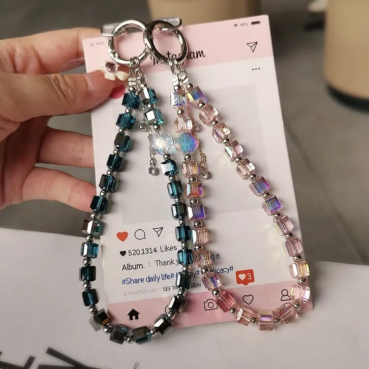 奢华高级感方块水晶手机链串珠手腕手提挂链挂件流苏吊坠手机挂绳