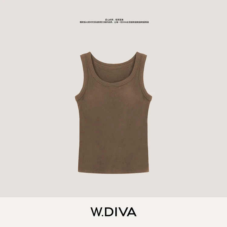 W.Diva【浮光】山羊绒冬蓄热保暖百搭U领宽肩带背心带胸垫54T133380