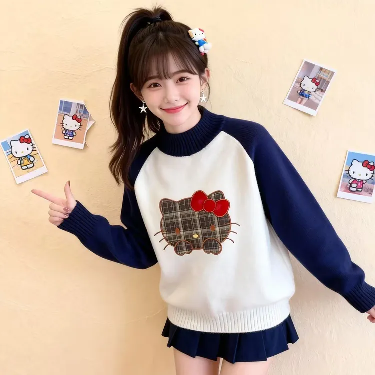 少女孩毛衣半高领12岁中大童13初中学生15洋气加厚拼接打底针织衫