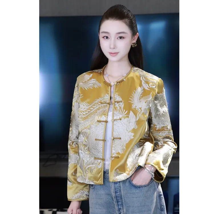 国潮-【凤穿牡丹】宝儿家含幂BA131625308早秋醋酸繁花飞鸟刺绣外套