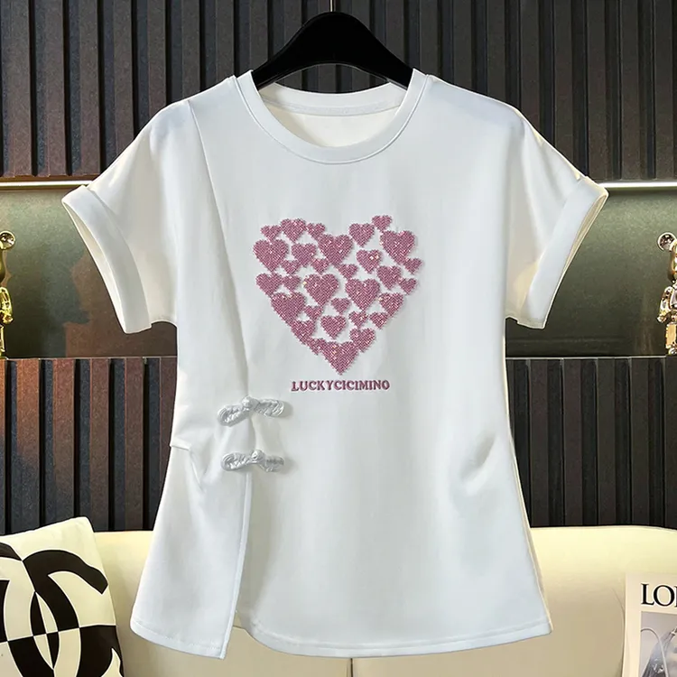 复古国风宽松短袖女新款洋气字母T恤夏季潮流设计感上衣