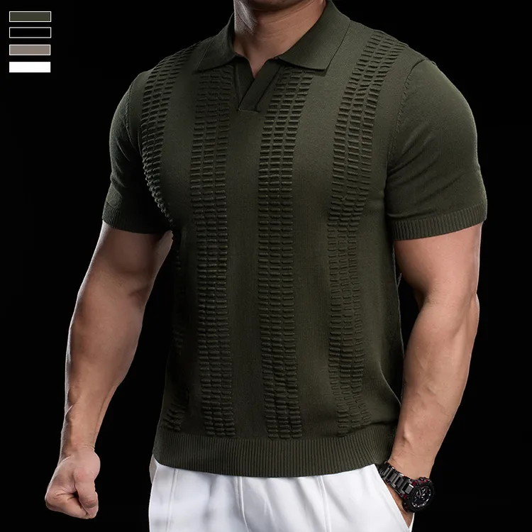 霸道肌肉新款复古美式男士健身短袖POLO衫春夏潮牌纯色T恤针织