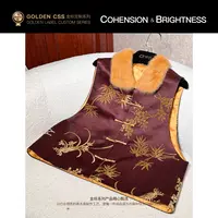 凝慧【花枝雅】新中式桑蚕丝+水貂毛国风毛领直襟盘扣漳绒马甲YS235