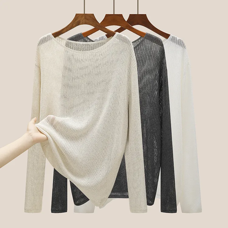 天丝亚麻薄纱防晒罩衫女夏2025新款绝美宽松慵懒风配吊带外搭上衣