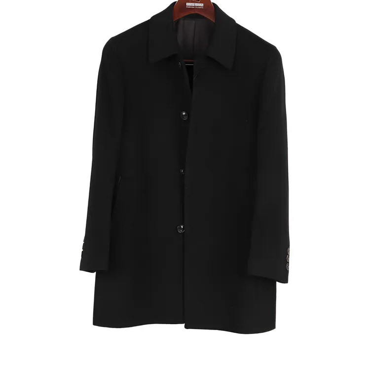 ENTICA/安迪卡100%纯羊绒黑色高端商务休闲冬季翻领中长男士大衣