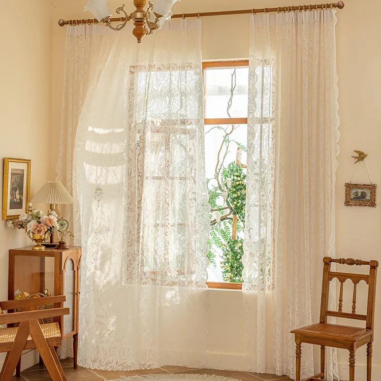 2026新款温柔光影镂空纱帘卧室阳台飘窗通用蕾丝窗帘挂钩免打孔