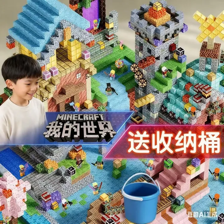 迷你我的世界磁力方块积木磁铁磁吸铁石积木我的世界磁力方块玩具